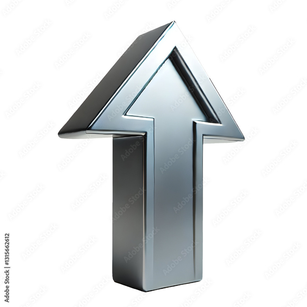 Grey arrow pointing up isolated on white background. Clean and shiny design. Concept of direction and elevation. 3D rendering Grey arrow pointing up isolated on white background. Clean and shiny design. Concept of direction and elevation. 3D rendering