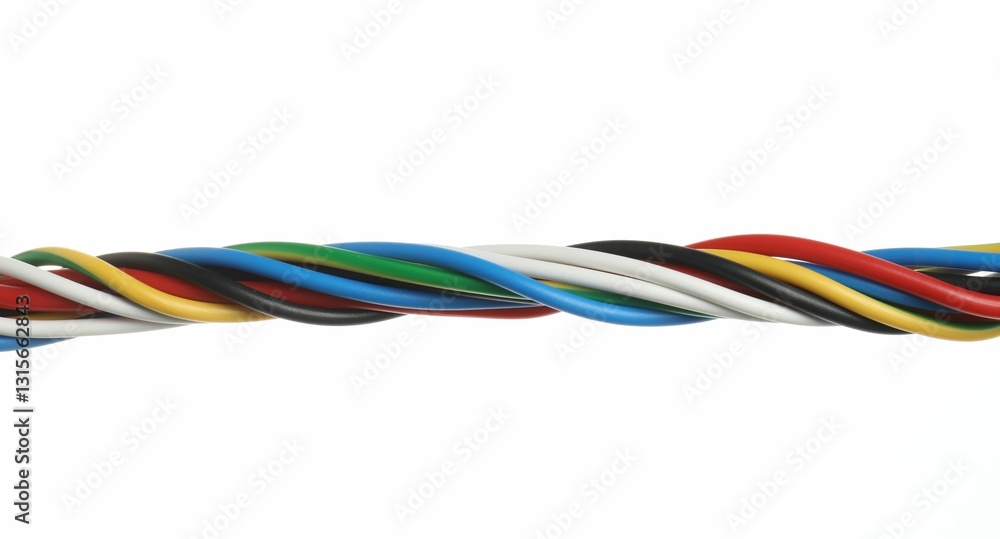 Many colorful electrical wires on white background Many colorful electrical wires on white background
