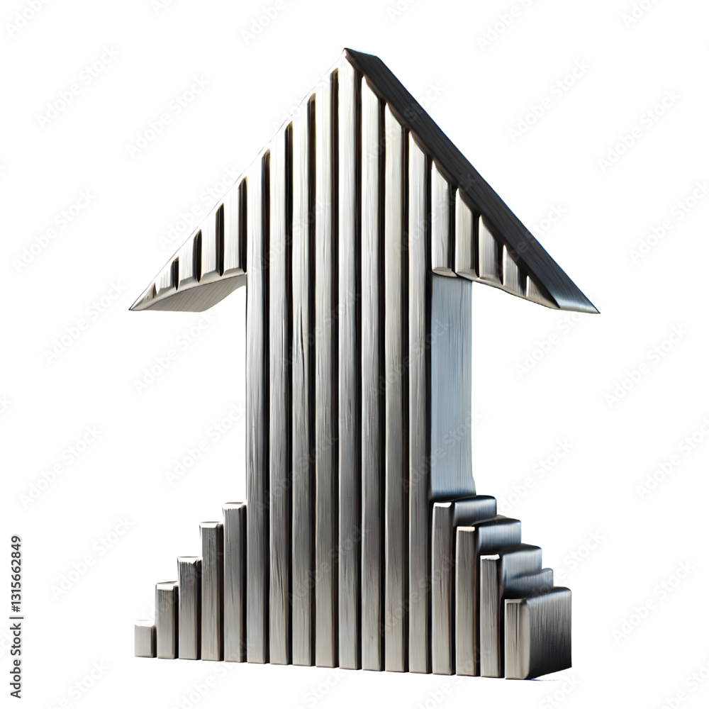 Grey arrow pointing up isolated on white background. Clean and shiny design. Concept of direction and elevation. 3D rendering Grey arrow pointing up isolated on white background. Clean and shiny design. Concept of direction and elevation. 3D rendering