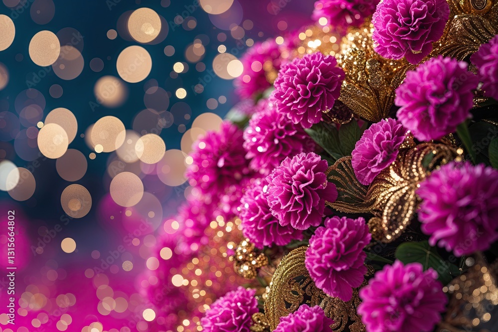 Fototapeta premium Vibrant Fuchsia Design featuring Glittering Gold Highlights and Magical Bokeh Effects
