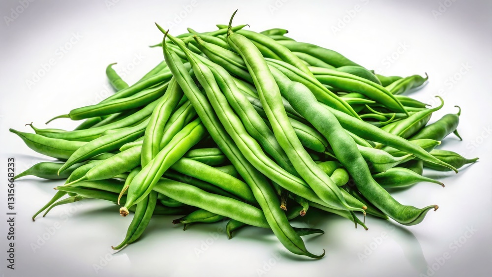 Close-Up of Green Beans on White Background in Watercolor Style - Vibrant, Fresh, Organic, Healthy, Nature, Culinary Art, Food Photography, Botanical Close-Up of Green Beans on White Background in Watercolor Style - Vibrant, Fresh, Organic, Healthy, Nature, Culinary Art, Food Photography, Botanical