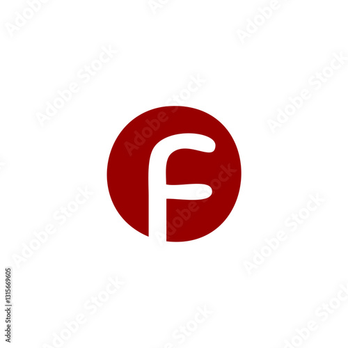 A simple, stylized letter "f" in white, rotated 90 degrees counter-clockwise, placed within a solid dark red circle, centered on a white background.