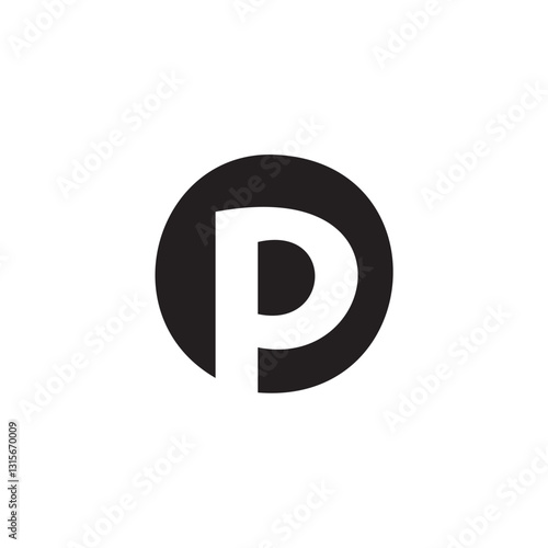 A white lowercase letter "p" within a dark gray or black circle, centered on a white background.