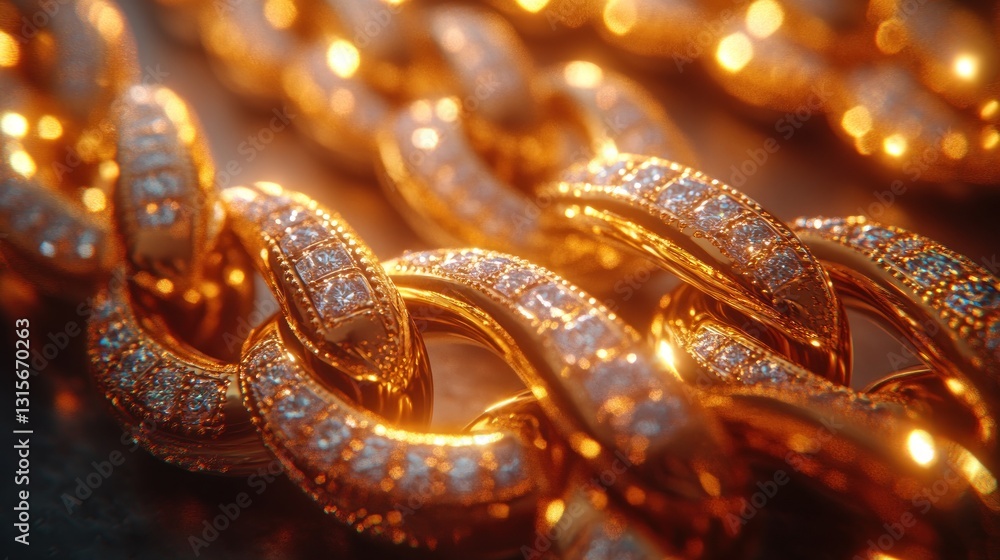 Golden diamond chain, close up, studio Golden diamond chain, close up, studio