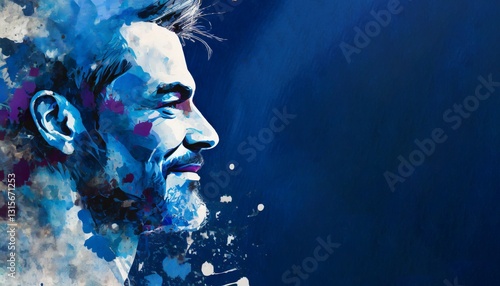 Abstract splash human face on blue background