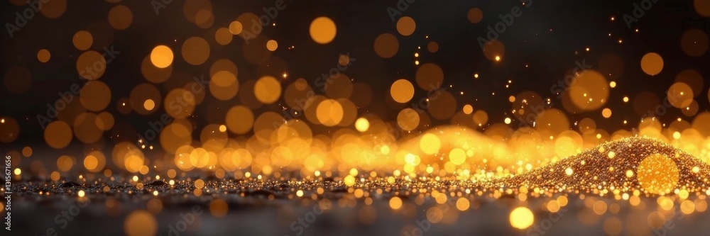 Obraz premium Glittering gold dust particles floating in air, particles, background, gold