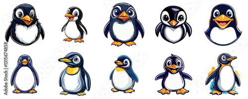 Cute Penguins in Winter Habitat and Aquatic Environment