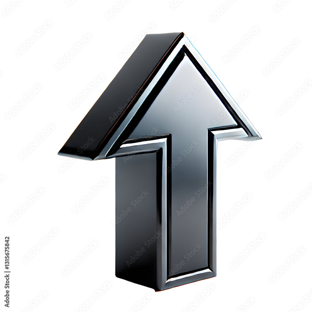 BLACK upward arrow isolated on a white background. Clean and glossy design. Concept of direction and rise. 3D Rendering BLACK upward arrow isolated on a white background. Clean and glossy design. Concept of direction and rise. 3D Rendering