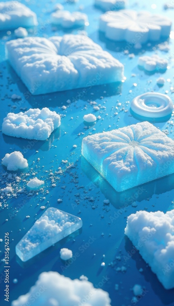 Icy blue geometric patterns on a frozen surface, glacial, geometry, crystalline Icy blue geometric patterns on a frozen surface, glacial, geometry, crystalline