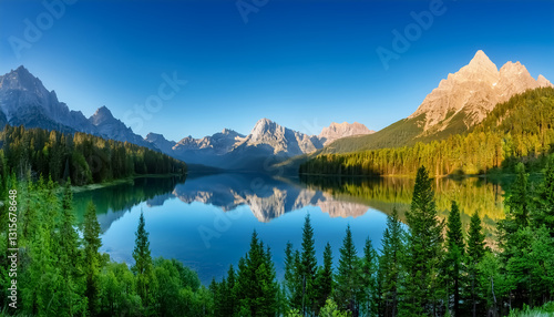 Scenic Mountain Lake with Forest and Majestic Peak Reflections