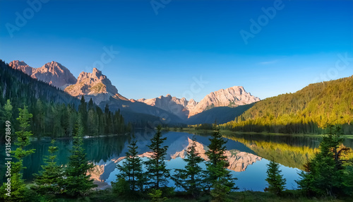 Scenic Mountain Lake with Forest and Majestic Peak Reflections