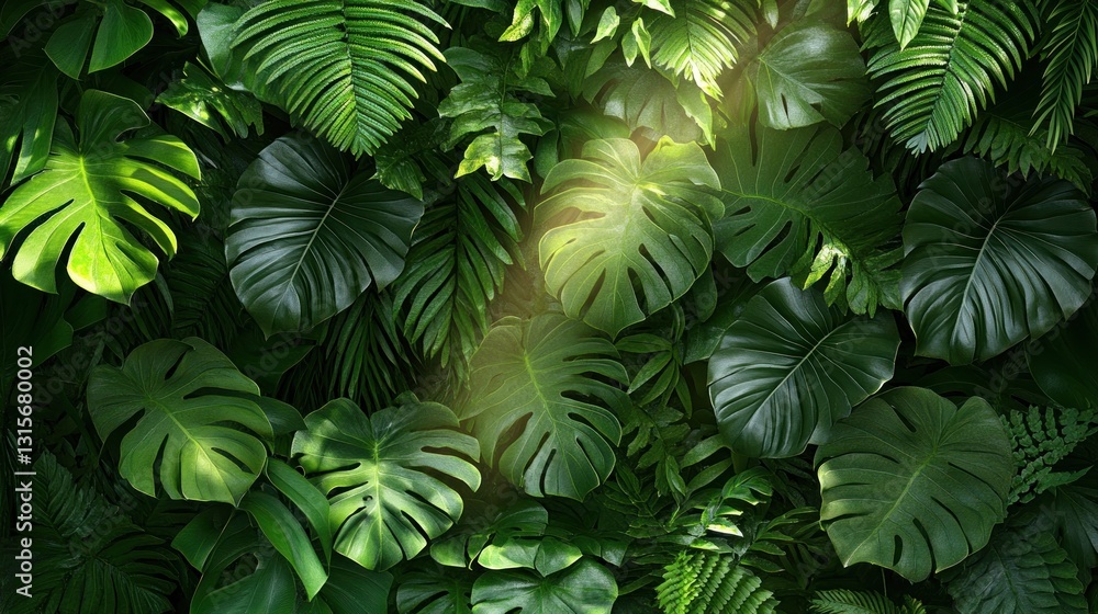 Lush Tropical Leaf Wall Sunlight Lush Tropical Leaf Wall Sunlight