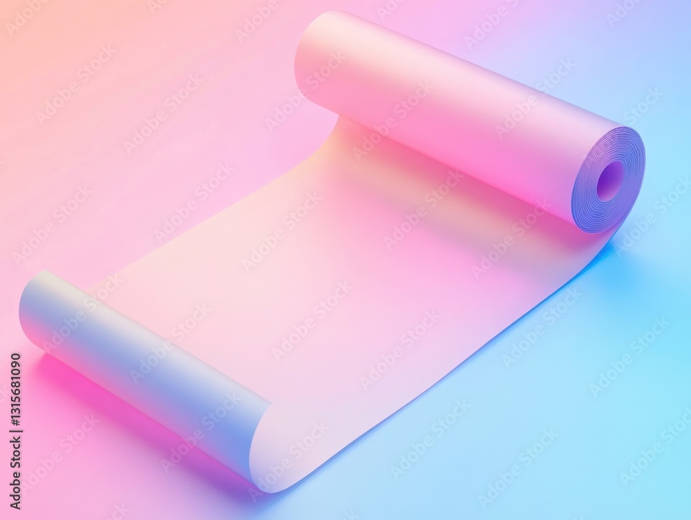 Abstract Pink and Blue Rolled Paper Scroll on Gradient Background Abstract Pink and Blue Rolled Paper Scroll on Gradient Background