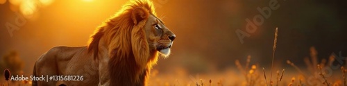 Majestic lion's mane with golden hues, lion, mythical, furry