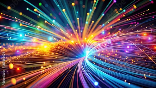 Panoramic Fiber Optic Background, Abstract Network, High Resolution, Data Stream, Connectivity, Futuristic Technology, Digital, Internet, Communication, Web,  Technology Background Image