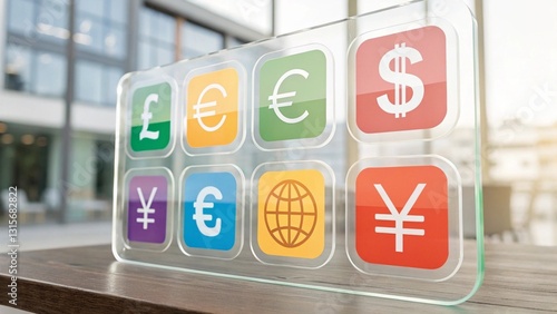 A sets of vector of currency signs in the exchange shop, exchange rate to economy ratio concept.