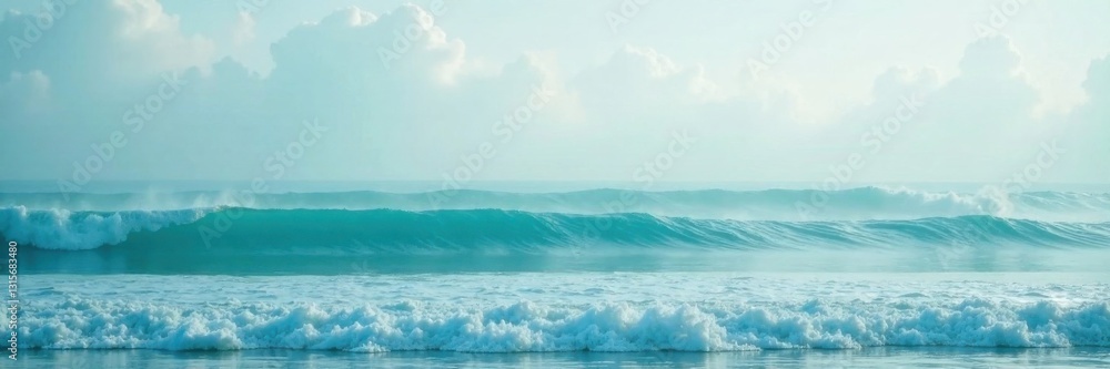 Misty morning fog gently rising over tranquil turquoise ocean waves, tranquility, fog, nature Misty morning fog gently rising over tranquil turquoise ocean waves, tranquility, fog, nature