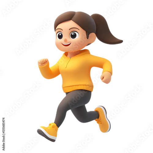 Cheerful Animated Woman Running in Bright Casual Outfit