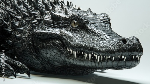A massive crocodilian beast with obsidian-black scales, its ridges forming jagged crystalline spikes
