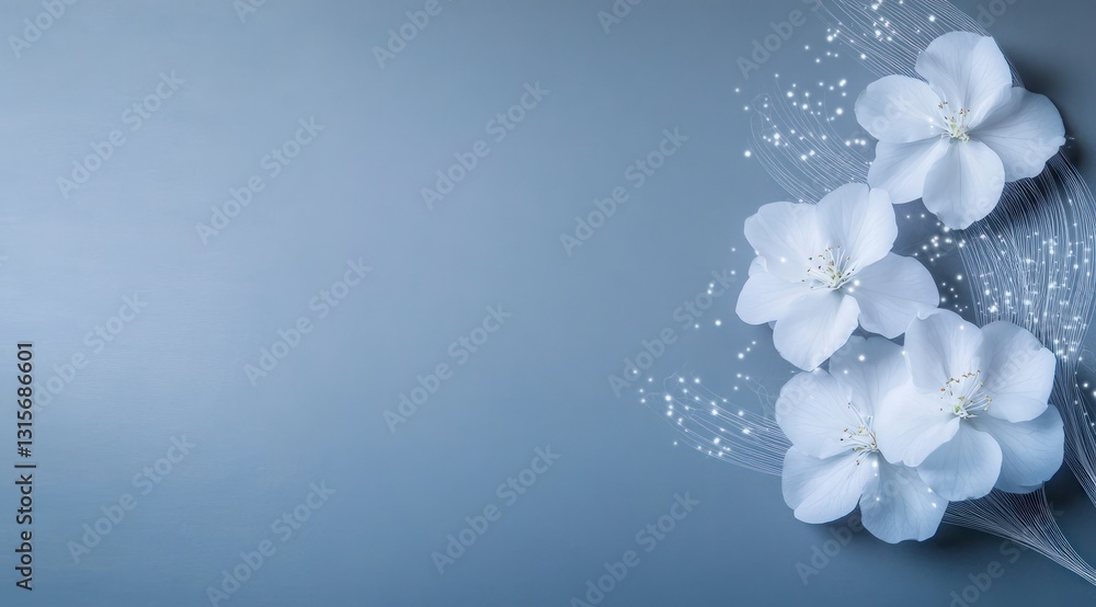 Elegant White Flowers Glowing Lines Blue Background Floral Design High Resolution Imag Elegant White Flowers Glowing Lines Blue Background Floral Design High Resolution Imag