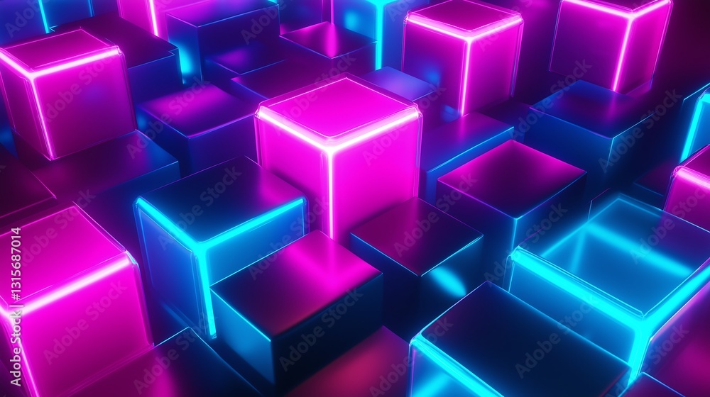 Abstract 3d background, Neon cubes, Generative ai Abstract 3d background, Neon cubes, Generative ai