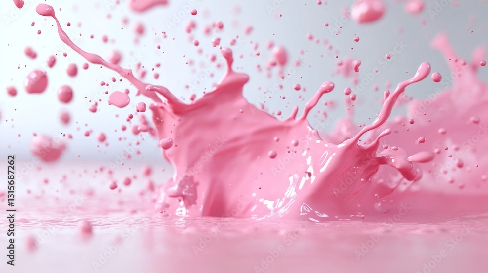 Pink liquid splash on a light-colored surface Pink liquid splash on a light-colored surface