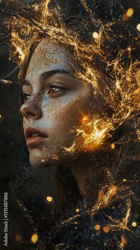 Golden Radiance: A Surreal Portrait of Feminine Energy
