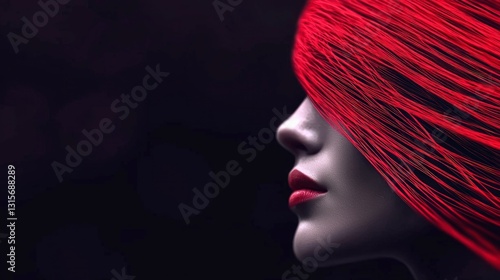 Abstract AI Art  Woman s Face with Red Generative Lines