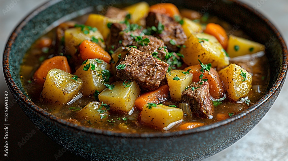 Hearty Stew in Bowl on Counter Hearty Stew in Bowl on Counter