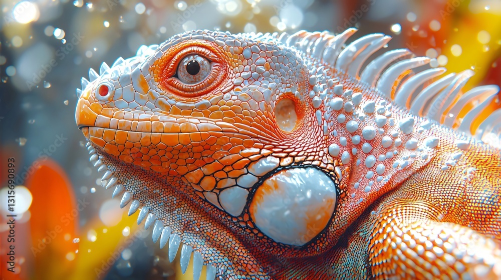 Iguana Portrait in Bokeh Background