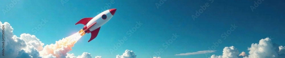 rocket with chart on blue background taking off into the sky, business, technology, launch rocket with chart on blue background taking off into the sky, business, technology, launch