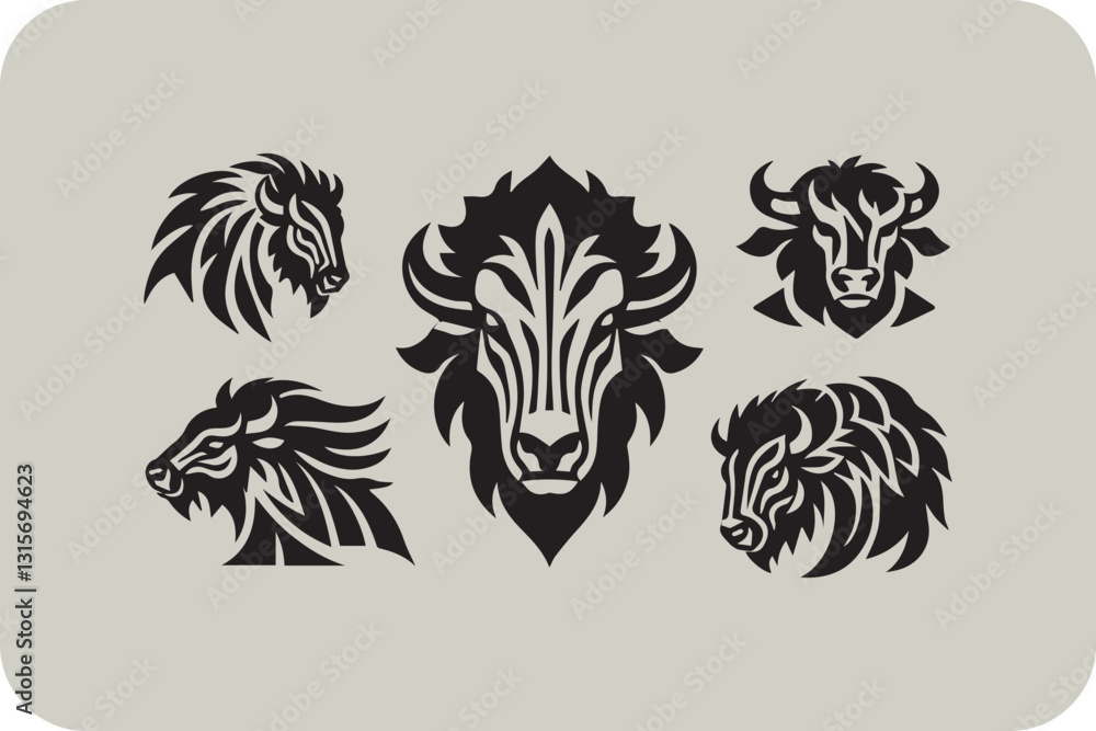 Obraz premium Abstract and Powerful bison Head Illustrations for Branding