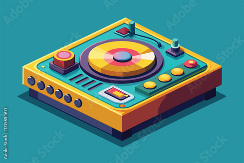 A customizable semi flat record player showcases vibrant colors and an eye-catching design, perfect for music lovers, Record player Customizable Semi Flat Illustration