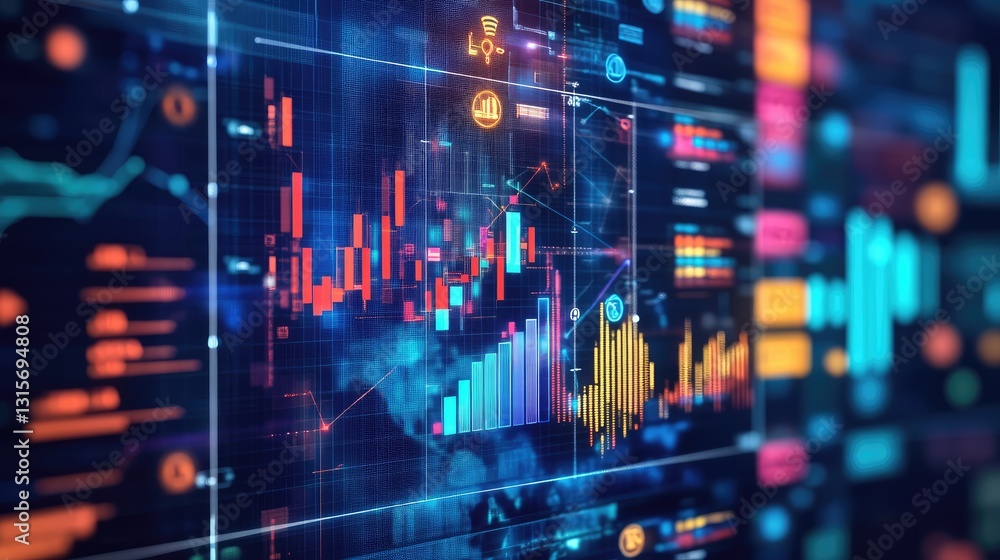 A digital workspace with glowing analytics, business metrics, and global connections, symbolizing the rapid advancements in future business trends. A digital workspace with glowing analytics, business metrics, and global connections, symbolizing the rapid advancements in future business trends.