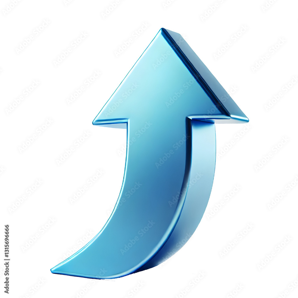 BLUE upward arrow isolated on a white background. Clean and glossy design. Concept of direction and rise. 3D Rendering BLUE upward arrow isolated on a white background. Clean and glossy design. Concept of direction and rise. 3D Rendering