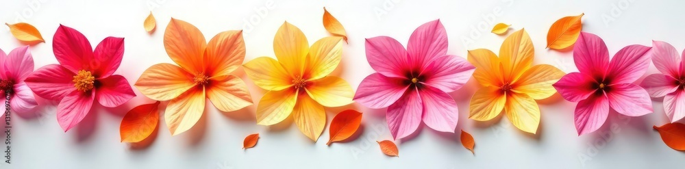 colorful flower petals unfolding on white surface, blossoms, flowers, bloom colorful flower petals unfolding on white surface, blossoms, flowers, bloom