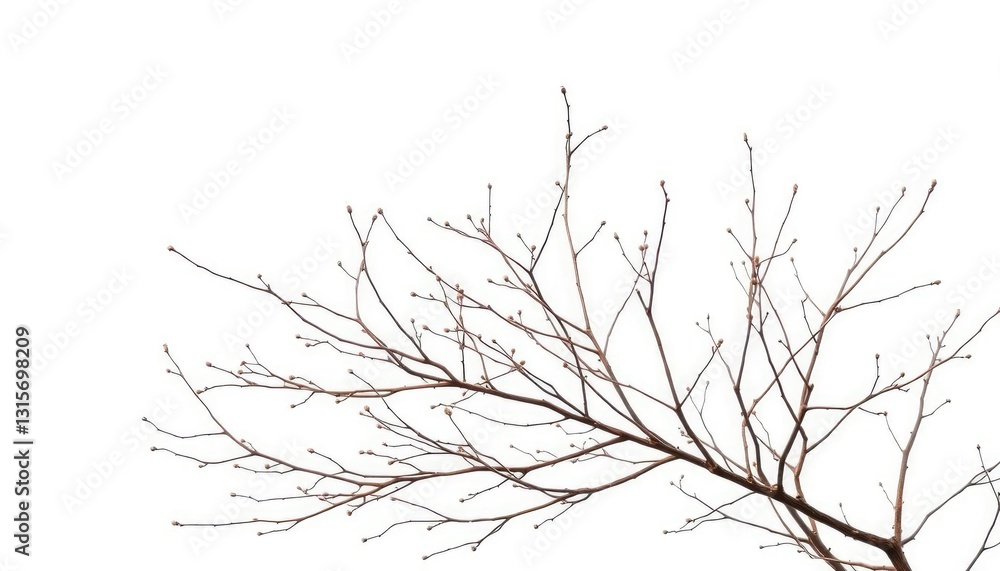 Fototapeta premium Delicate, bare branches isolated against a pure white backdrop, stem, image
