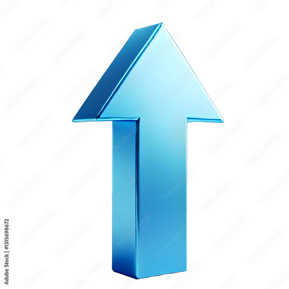 BLUE upward arrow isolated on a white background. Clean and glossy design. Concept of direction and rise. 3D Rendering BLUE upward arrow isolated on a white background. Clean and glossy design. Concept of direction and rise. 3D Rendering