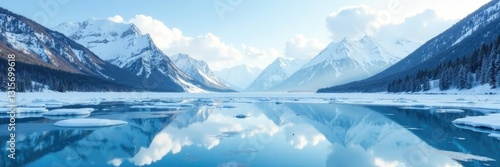 Wallpaper Mural Frozen lake with snow-covered mountains in the background, frozen lake, mountains Torontodigital.ca