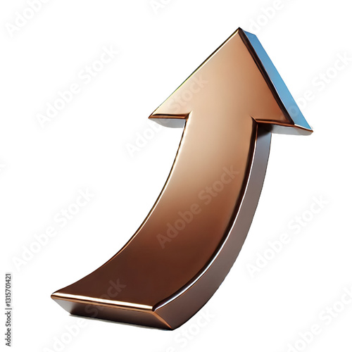 brown upward arrow isolated on a white background. Clean and glossy design. Concept of direction and rise. 3D Rendering