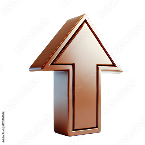 brown upward arrow isolated on a white background. Clean and glossy design. Concept of direction and rise. 3D Rendering