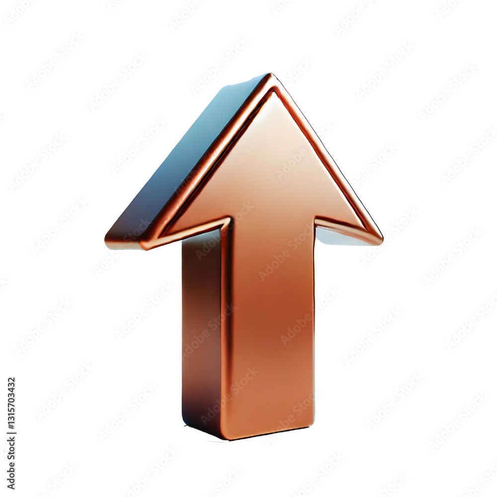 brown upward arrow isolated on a white background. Clean and glossy design. Concept of direction and rise. 3D Rendering brown upward arrow isolated on a white background. Clean and glossy design. Concept of direction and rise. 3D Rendering
