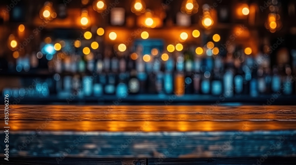 Rustic bar counter in dimly lit tavern Rustic bar counter in dimly lit tavern