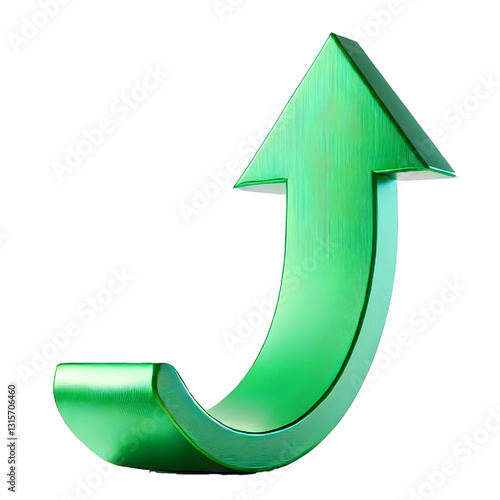Green upward arrow isolated on a white background. Clean and glossy design. Concept of direction and rise. 3D Rendering