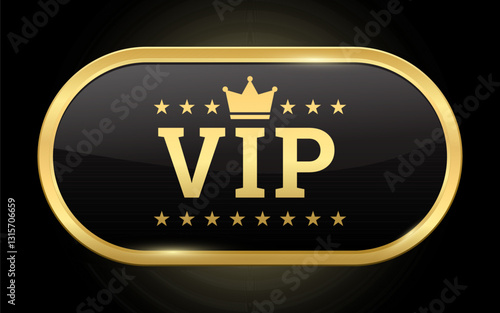 VIP label sticker, Exclusive luxury banners Black and Gold rounded rectangle badge with crown and Stars icons for premium VIP Member Club sticker ,Realistic Golden vector design shiny