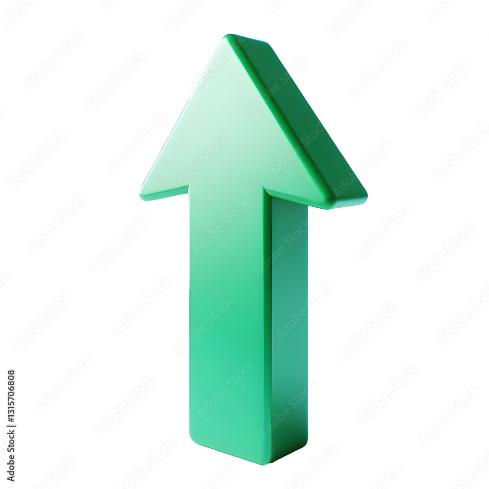 Green upward arrow isolated on a white background. Clean and glossy design. Concept of direction and rise. 3D Rendering Green upward arrow isolated on a white background. Clean and glossy design. Concept of direction and rise. 3D Rendering