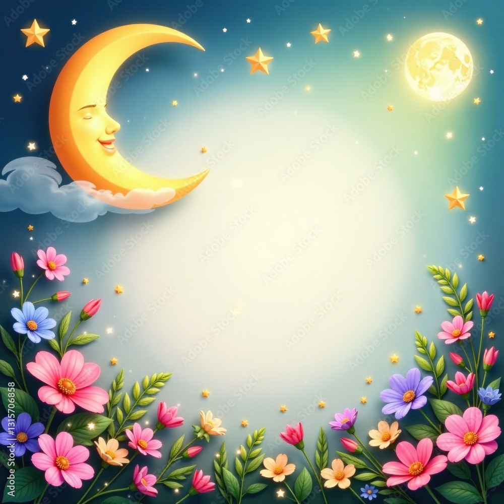 Twinkling stars and crescent moons on a dreamy garden banner , fantasy, garden, celestial Twinkling stars and crescent moons on a dreamy garden banner , fantasy, garden, celestial