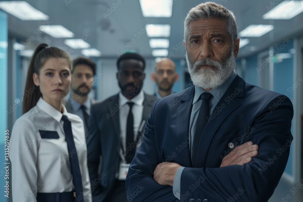 Portrait of a senior businessman with his team in the background. Portrait of a senior businessman with his team in the background.