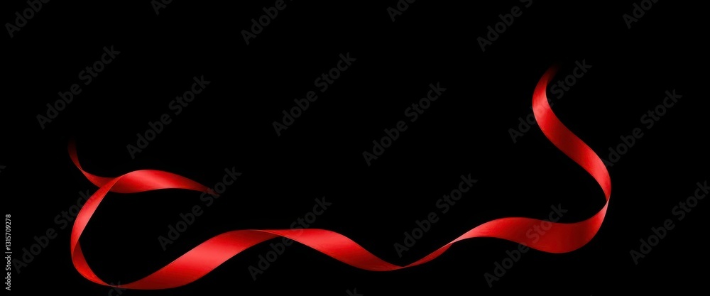 A vibrant crimson ribbon with a flowing, undulating pattern, set against a stark black backdrop, celebration, flow A vibrant crimson ribbon with a flowing, undulating pattern, set against a stark black backdrop, celebration, flow
