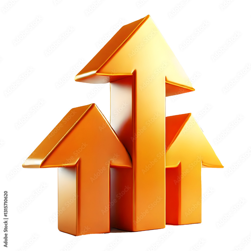 orange upward arrow isolated on a white background. Clean and glossy design. Concept of direction and rise. 3D Rendering orange upward arrow isolated on a white background. Clean and glossy design. Concept of direction and rise. 3D Rendering